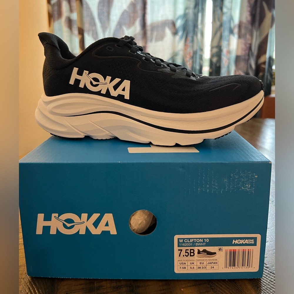 Hoka Clifton 10 Black and White Sneakers